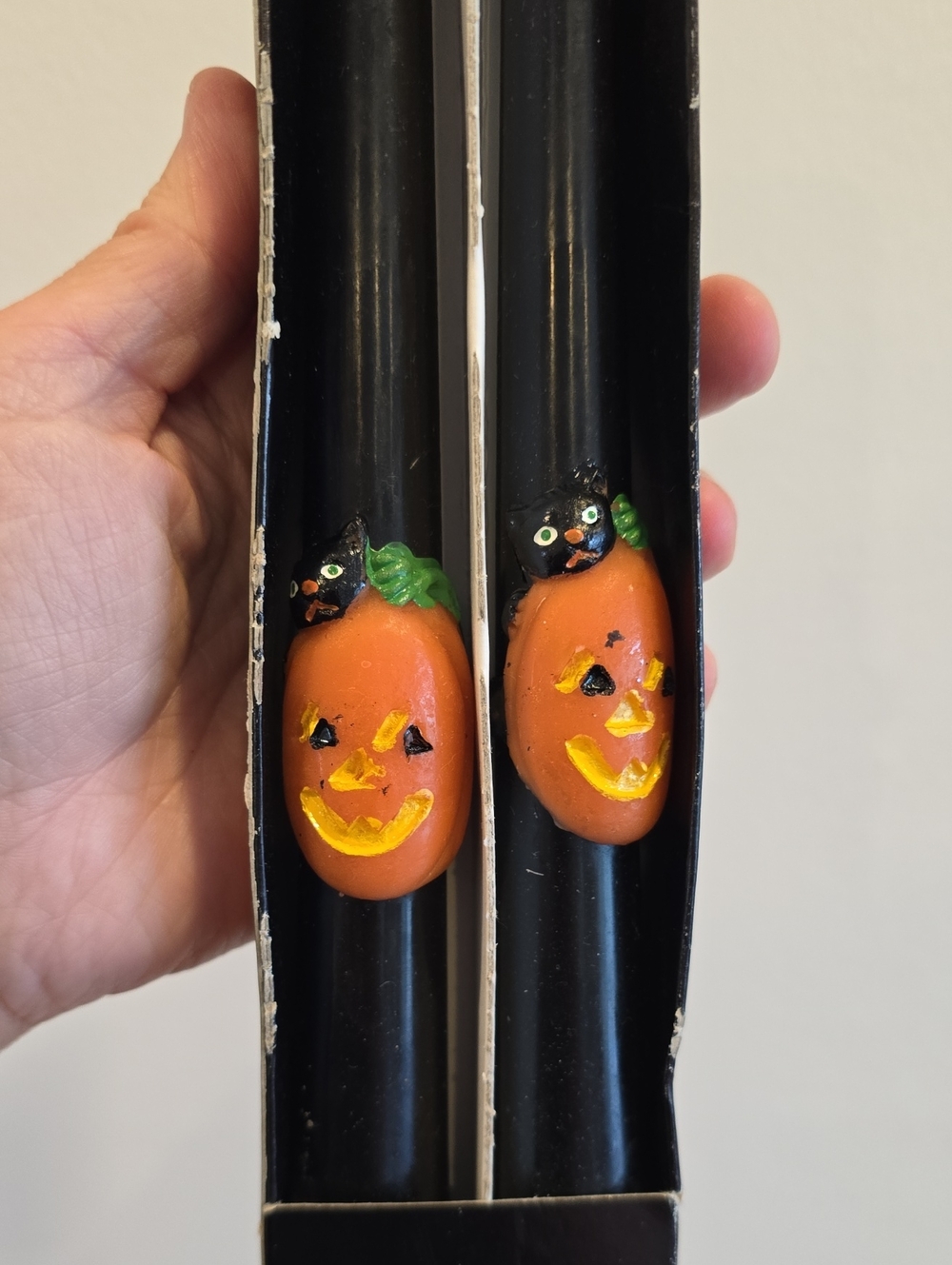 Vintage 90s Black Halloween Pumpkin Black Cat Taper Candles - Picture 4 of 4
